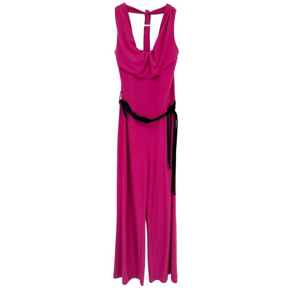 Joseph Ribkoff Hot Pink Halter Neck Party Wide Leg Jumpsuit Black Retro 12 NEW! - Picture 1 of 12